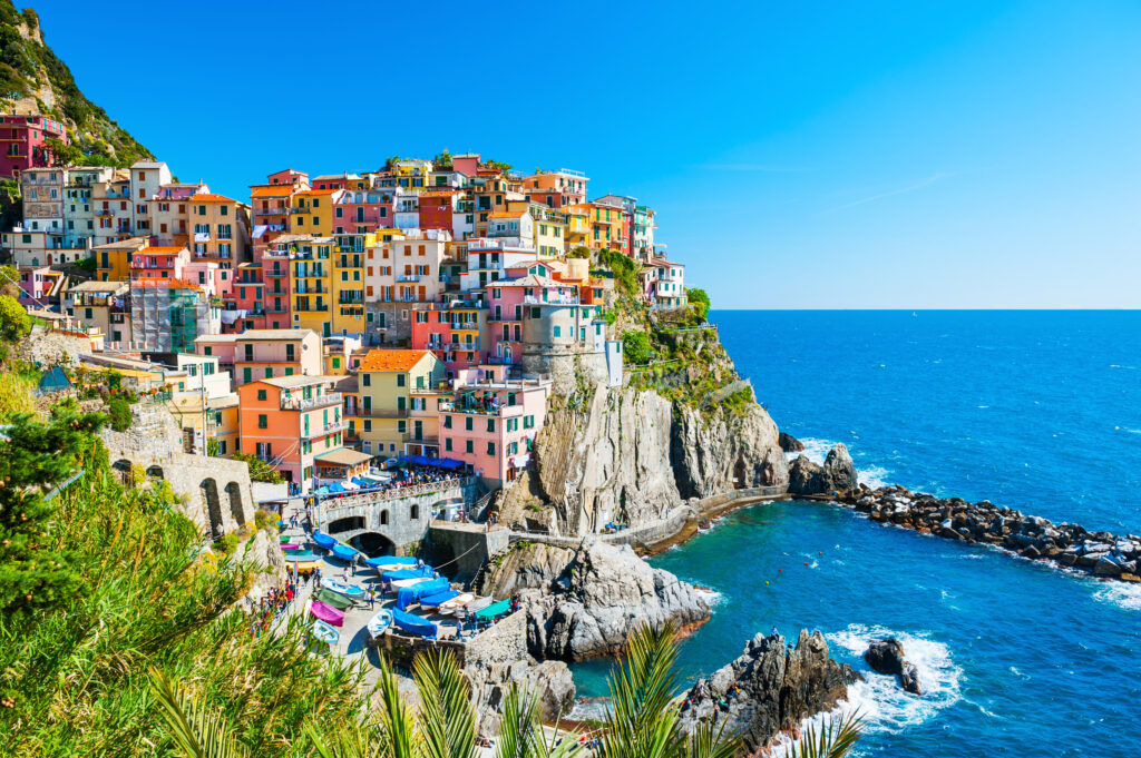 Cinque Terre national park, Italy with beautiful city overlooking mediterranean