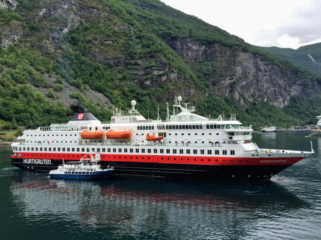 norwegian cruise ship on a lake