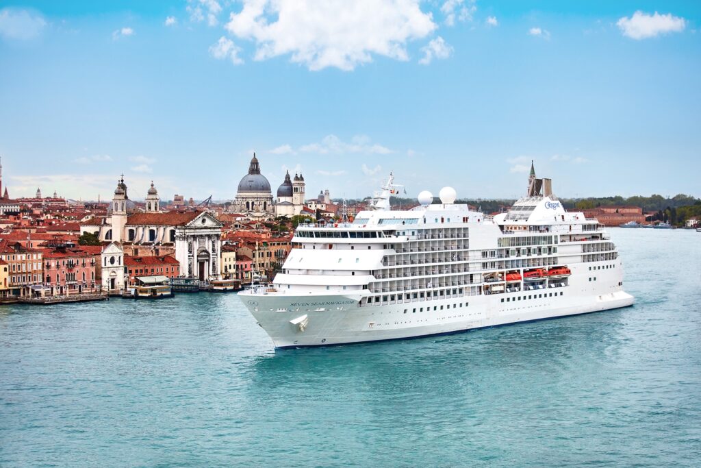regent cruise ship in mediterranean blue water